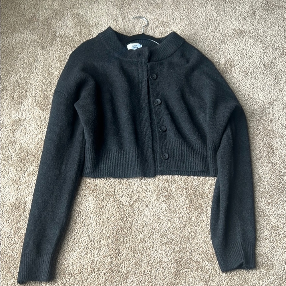 Black Cropped Button-Up Sweater